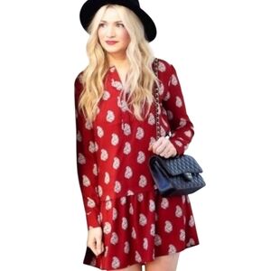 LOFT Red Dropped Waist Shift Dress Size Small Petite